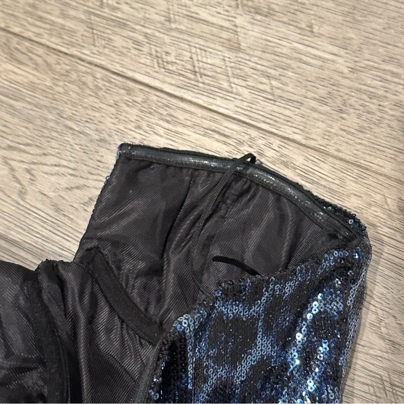 Zara Blue, Grey, Black Animal Print Sequins Strapless Dress Size Medium - Picture 13 of 16